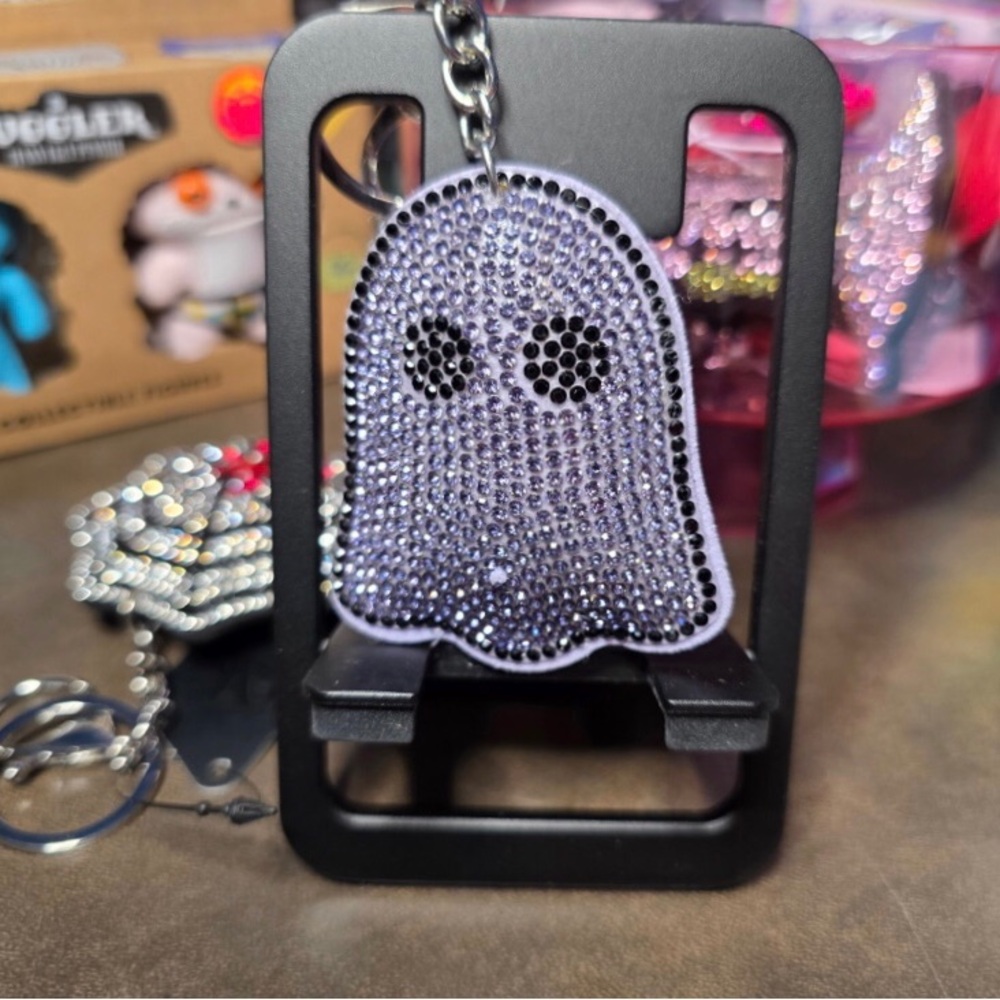Dark-Purple Ghost Pave Bag Keychain/Backpack Charm (2.5”) - Picture 2 of 2